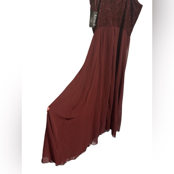 NWT Alexa B Nites Burgundy Full Length Sequin Top Dress 16W - Picture 4 of 9